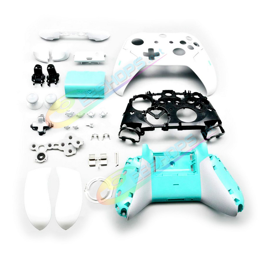 Cheap Original Xbox One S Controller Extra Housing Shells Valkyrie Limited Full Set Replacement, Best New Microsoft XboxOne 1708 Wireless Controllers, Custom Cyan / White Outer Enclosure Covers + Buttons + ThumbSticks + Hand Grips + Pads + Springs