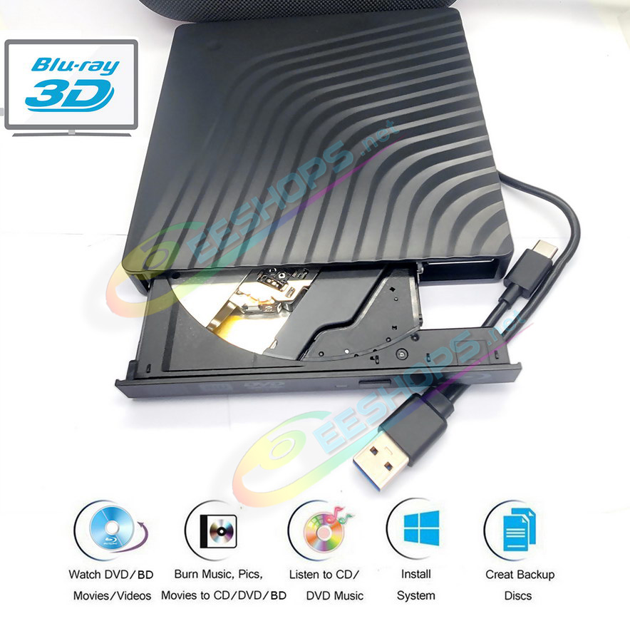 Cheap 2-in-1 USB-C External 6X 3D Blu-ray DVD Disc Player, Best Lenovo Legion 5 2 Pro Slim 9i 7i Y700 Y70 Y90 Y540 Y530 GO Gaming Laptop Tablet PC, Type-A 3.0 BD-ROM Combo Reader Dual Layer 8X DVD+-R/RW DL CD-RW Burner Optical Drive Black Free Shipping