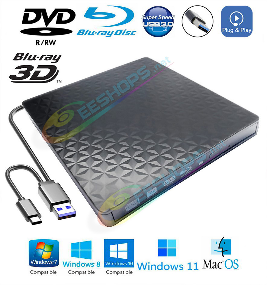 Cheap USB-C Ultra Slim External 3D Blu-ray and DVD Player / BD-RE Burner, Best Lenovo Yoga 6 Slim 7i 9i X390 Book 7X Pro 730 C940 C930 Laptop, New 2-in-1 Slim 6X BD-R DL 8X DVD+-R/RW DVDRAM DL 24X CD-RW Disc Writer Portable Optical Drive Free Shipping