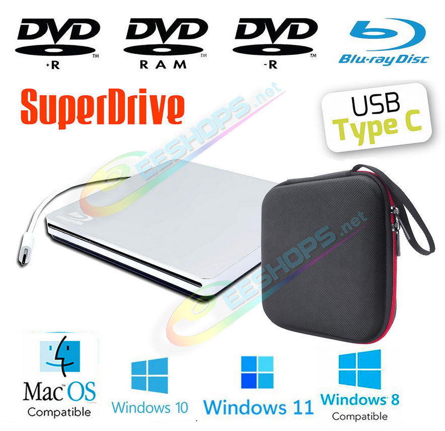 Best USB-C Mac OS Laptop Portable External 3D Blu-ray Player / Burner +Carry Case, Cheap Apple Macbook Pro Air iMac Mini Studio Desktop Computer PC, New USB-C Slot-in SuperDrive 6X BD-RE DVD+-R/RW DL DVD-RAM 24X CD-R Writer Optical Drive Free Shipping