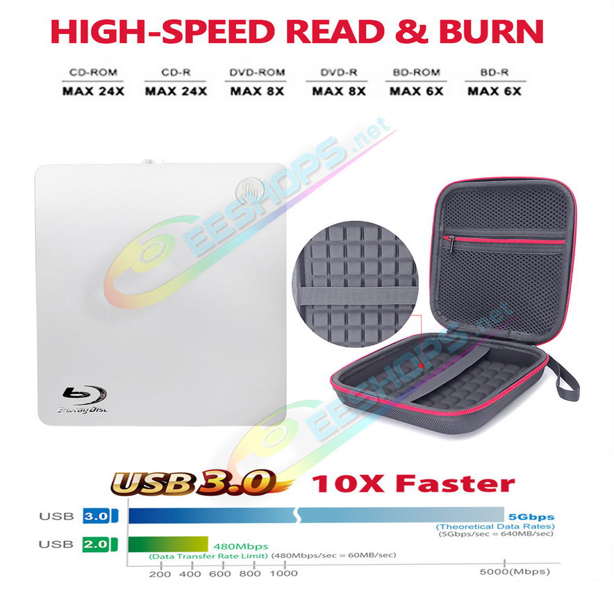 Best USB-C Mac OS Laptop Portable External 3D Blu-ray Player / Burner +Carry Case, Cheap Apple Macbook Pro Air iMac Mini Studio Desktop Computer PC, New USB-C Slot-in SuperDrive 6X BD-RE DVD+-R/RW DL DVD-RAM 24X CD-R Writer Optical Drive Free Shipping