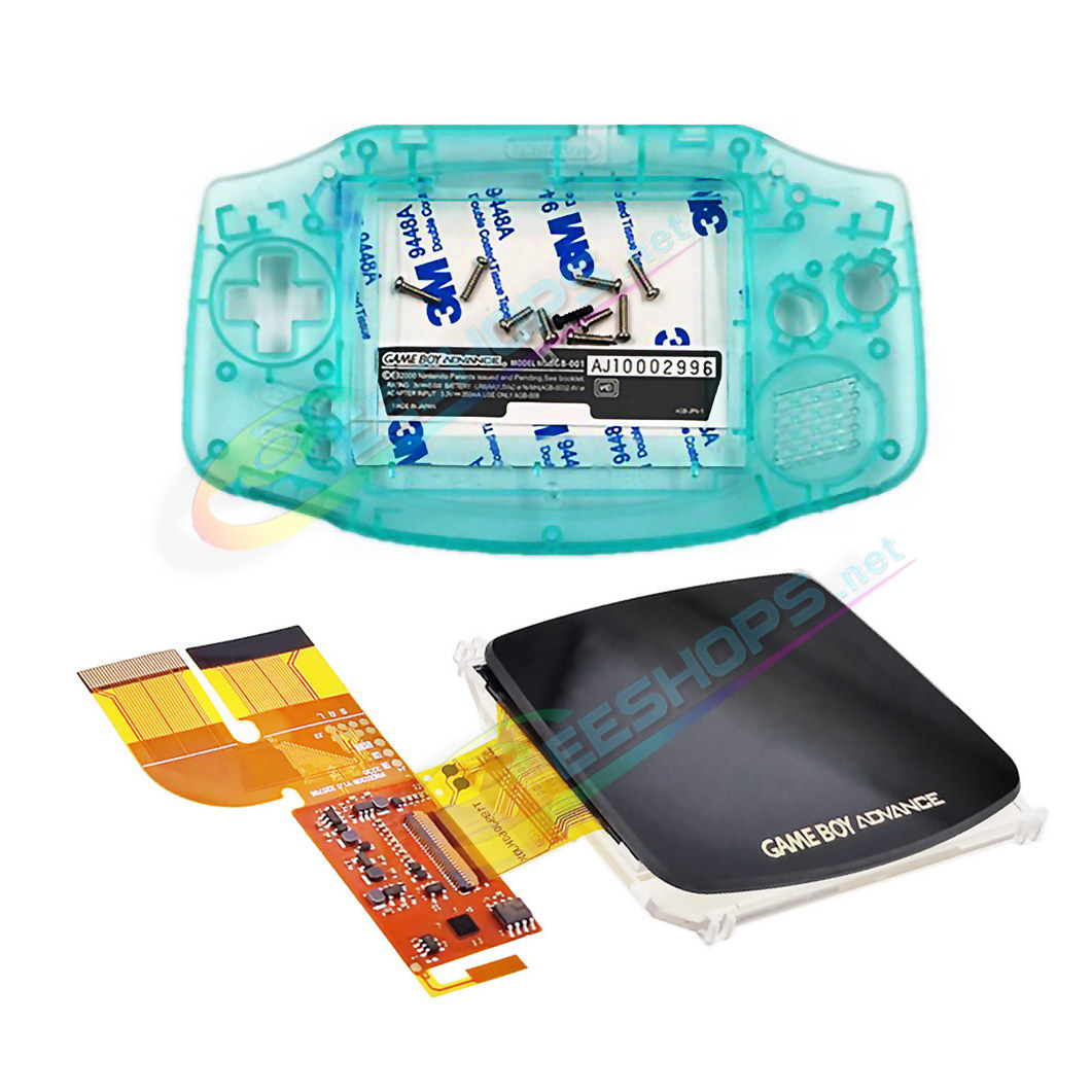 Cheap Nintendo GameBoy Advance IPS Display Mod Kit with Housing Shells Clear Cyan, Best New GBA Handheld Game Console DIY V3.0 Dot by Dot Brighten Screen +Special Full Cover Case Complete Assembly Free Shipping