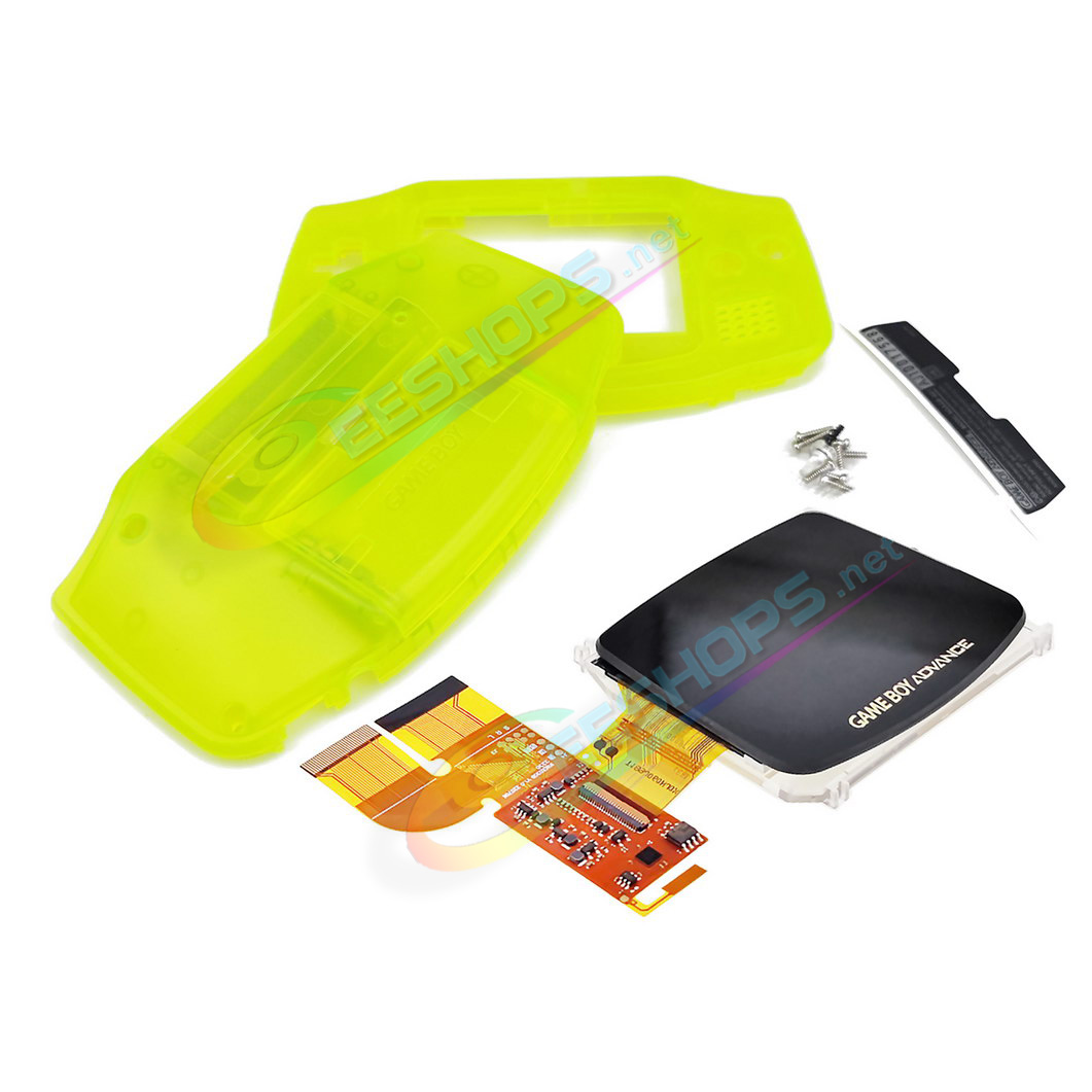 Cheap Nintendo GameBoy Advance IPS Display Mod Kit with Housing Shells Clear Fluorescent Yellow, Best New GBA Handheld Game Console DIY V3.0 Dot by Dot Brighten Screen +Special Full Cover Case Complete Assembly Free Shipping