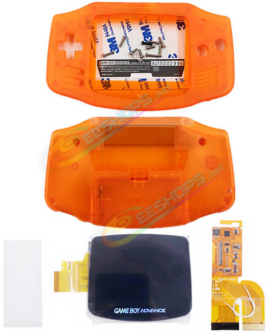 Cheap Nintendo GameBoy Advance IPS Display Mod Kit with Housing Case Clear Shells Orange Color, Best New GBA Handheld Game Console DIY V3.0 Dot by Dot Brighten Screen 100% Fit Module +Special Full Cover Complete Assembly Free Shipping