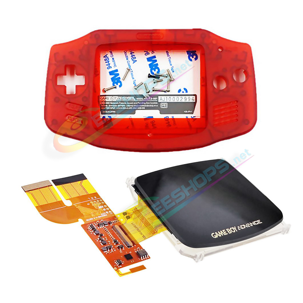 Cheap Nintendo GameBoy Advance IPS Display Screen Mod Kit with Housing Case Clear Red Shells, Best New GBA Handheld Game Console V3.0 Dot by Dot Brighten LCD Module + Special 100% Fit Full Cover Complete Assembly Free Shipping