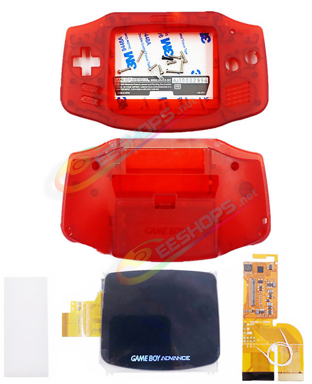 Cheap Nintendo GameBoy Advance IPS Display Screen Mod Kit with Housing Case Clear Red Shells, Best New GBA Handheld Game Console V3.0 Dot by Dot Brighten LCD Module + Special 100% Fit Full Cover Complete Assembly Free Shipping
