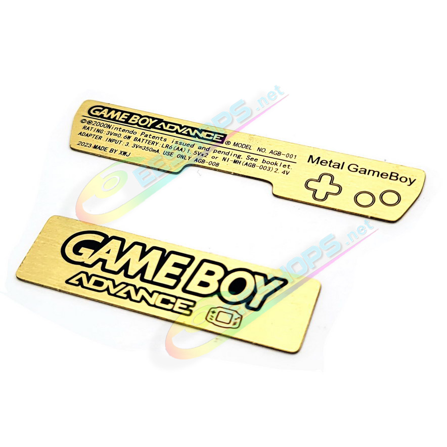 Best Customized Nintendo GameBoy Advance Extra Copper Back Stickers Metal Paster Pack 2 Set Replacement, Cheap Game Boy GBA Handheld Console, Brand New Brass Rustless Etching Bottom Back Cover Labels with Double-sided Adhesive Tape Free Shipping