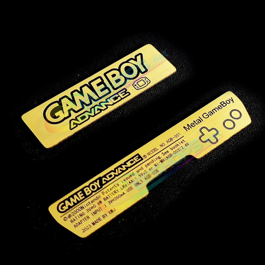 Best Customized Nintendo GameBoy Advance Extra Copper Back Stickers Metal Paster Pack 2 Set Replacement, Cheap Game Boy GBA Handheld Console, Brand New Brass Rustless Etching Bottom Back Cover Labels with Double-sided Adhesive Tape Free Shipping