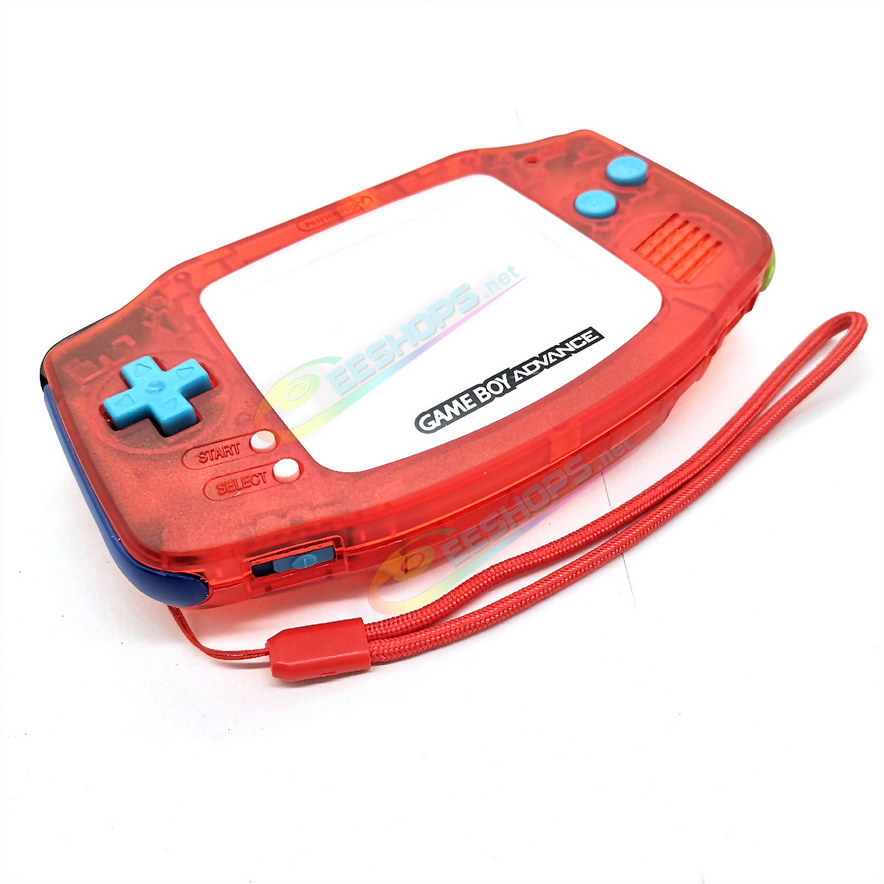 Cheap Nintendo GameBoy Advance Clear Red Housing Shells + Green Screen Cover Replacement, Best Game Boy GBA Handheld Console Custom Outer Case Enclosure, Wrist Hand Strap, Blue Buttons, Conductive Pads, Special Stickers, Screwdrivers Free Shipping
