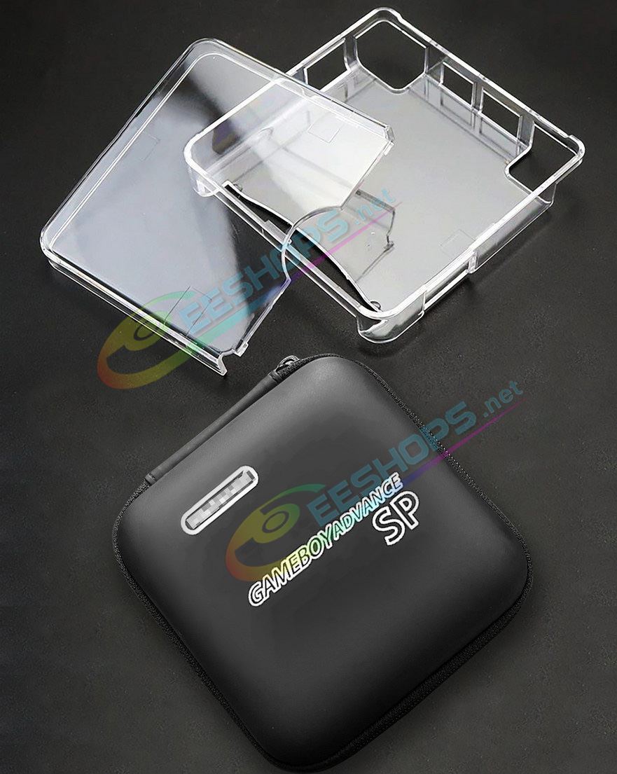 Best Nintendo GBA SP Carry Case Storage Bag + Protective Crystal Shell Set, Cheap Gameboy Advance GBASP Handheld Game Console, Portable Shock-Proof Large Capacity Travel Carrying Case + Anti-Scratch Dustproof Split Clear Cover Free Shipping