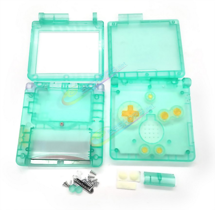 Cheap Nintendo GameBoy SP Extra Shell Housing Case Clear Green + Collection Storage Box Replacement, Best Game Boy GBP Console, Custom DIY Outer Enclosure + Screen Cover, Screws, Yellow Buttons, Luminous Pad / Plug, Sticker, Tools Free Shipping