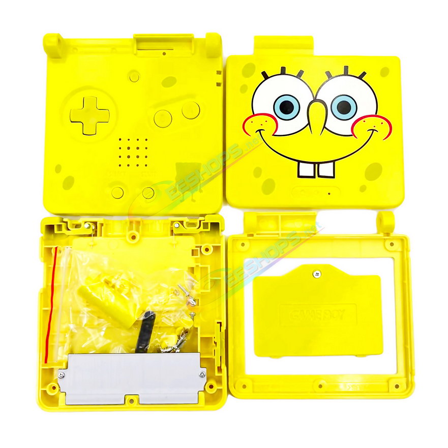 Cheap Nintendo GameBoy SP Extra Shell Housing Case SpongeBob SquarePants Edition Replacement, Best Game Boy GBP Console, Custom DIY Outer Enclosure + Screen Cover, Screws, Green Buttons, Conductive Pads, Screw Hole Plugs, Sticker, Repair Tools Free Shipping
