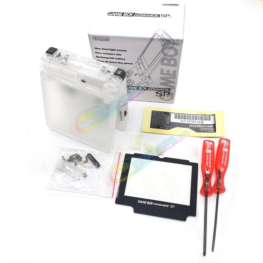 Cheap Nintendo GameBoy Advance SP Clear Housing Shells + Collection Box Full Set Replacement, Best Game Boy GBA SP Console, Transparent Outer Enclosure, Storage Case, Screen Cover, Buttons, Screws, Luminous Pads / Plugs, Tools Free Shipping