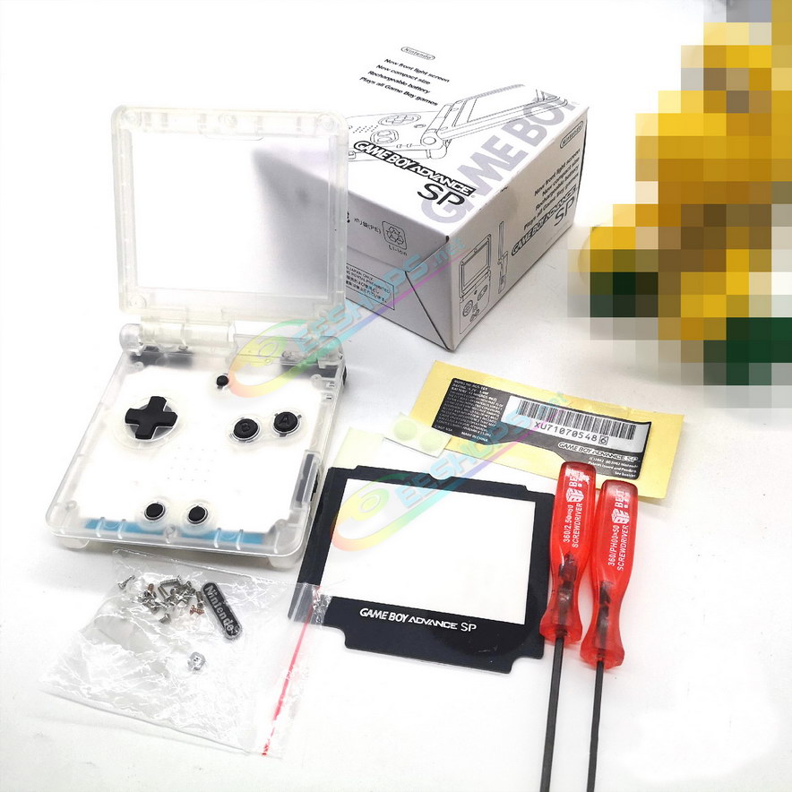 Cheap Nintendo GameBoy Advance SP Clear Housing Shells + Collection Box Full Set Replacement, Best Game Boy GBA SP Console, Transparent Outer Enclosure, Storage Case, Screen Cover, Buttons, Screws, Luminous Pads / Plugs, Tools Free Shipping