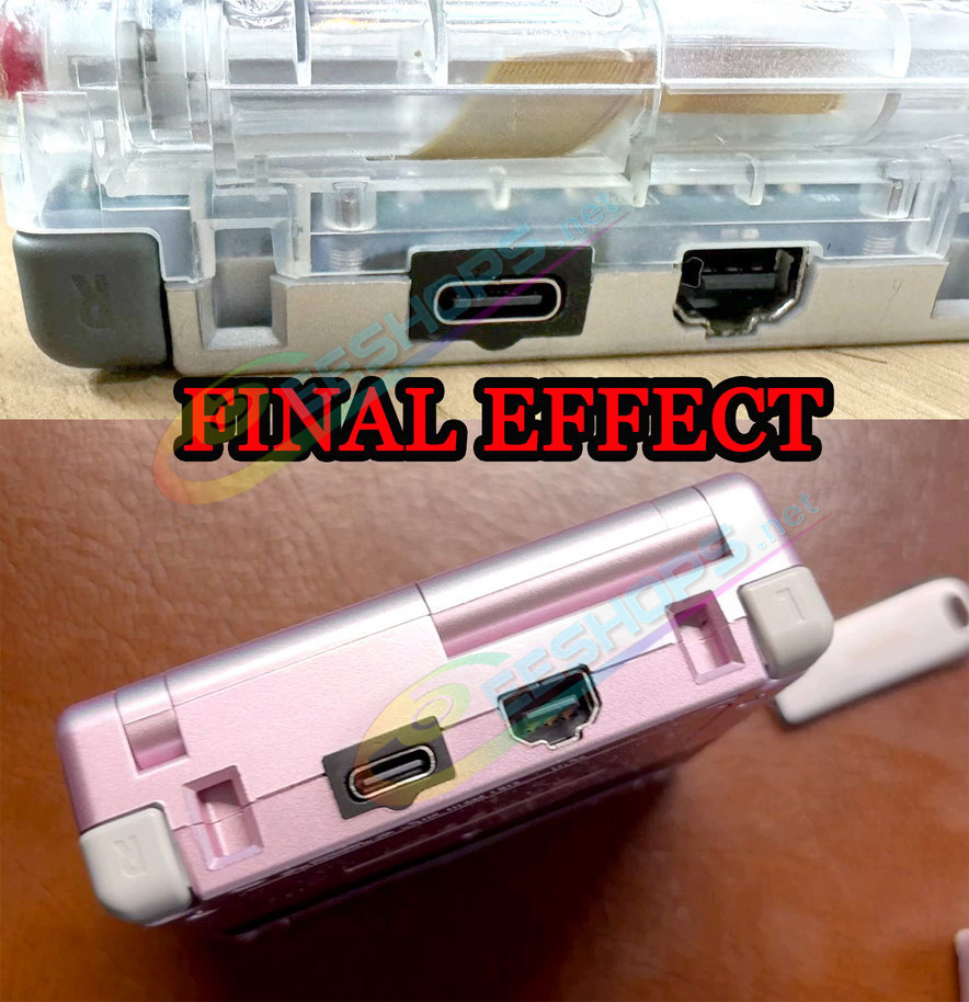 Best Nintendo GameBoy Advance SP Type-C Charge Port Mod Kit / 3.5mm Headset Converter Adapter Replacement, Cheap New Game Boy Advanced GBASP Handheld Console DIY A-to-C USB-C Charging Socket Interface Module + Holder Sleeve 100% Fit Free Shipping