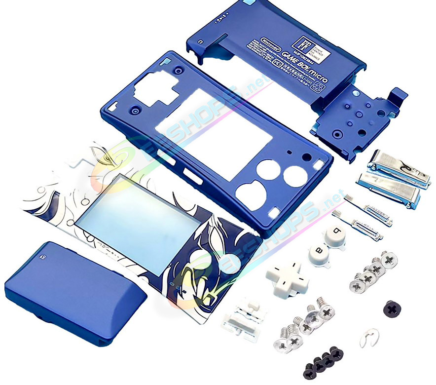 Cheap Nintendo GameBoy Micro Extra Housing Case Sells Complete Final Fantasy Limited Edition Blue Color, Best Game Boy Micro GBM Handheld Console, Custom Finally Fantasy Edition Outer Enclosure Cover Plates + Silver Shoulder, White Buttons, Screws Full Set Free Shipping