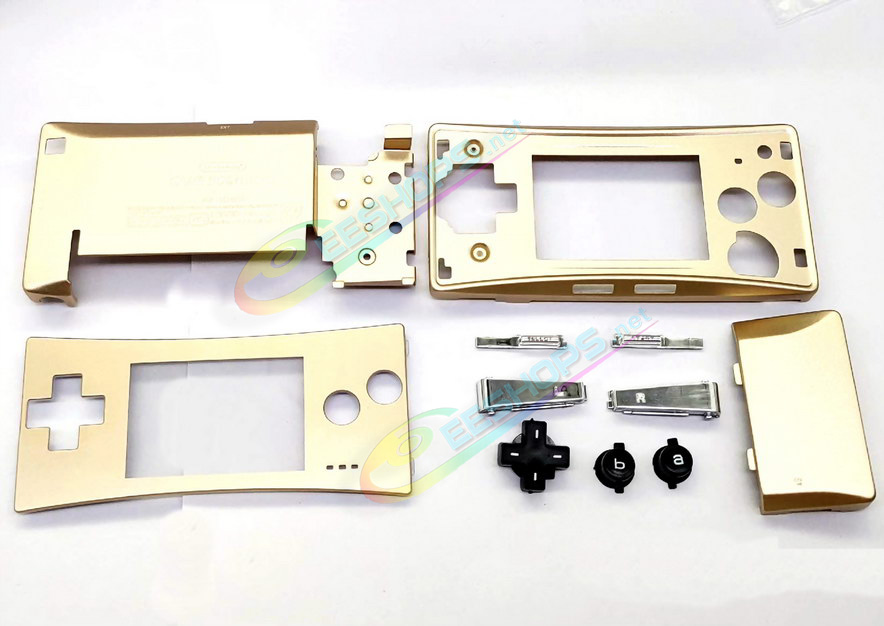 Cheap Nintendo GameBoy Micro Extra Alloy Housing Case Sells + Top Faceplate Gold Color Full Set Replacement, Best Game Boy Micro GBM Handheld Console, DIY Aluminum Outer Enclosure / Battery Cover Plates / Shoulder & Buttons / Screws Free Shipping