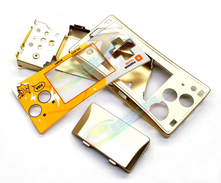 Cheap Nintendo GameBoy Micro Extra Housing Case Gold Pokemon Yellow Limited Faceplate Replacement, Best GBM Handheld Console Customized Pikachu Edition Outer Enclosure Top / Bottom / Battery Cover Plates + Screws Accessories Free Shipping
