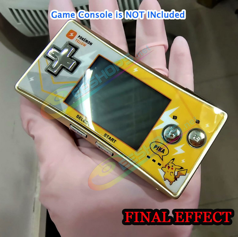 Cheap Nintendo GameBoy Micro Extra Housing Case Gold Pokemon Yellow Limited Faceplate Replacement, Best GBM Handheld Console Customized Pikachu Edition Outer Enclosure Top / Bottom / Battery Cover Plates + Screws Accessories Free Shipping