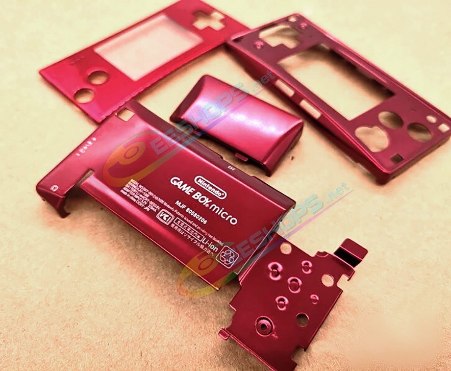 Cheap Nintendo GameBoy Micro Extra Alloy Housing Case Sells + Top Faceplate Red Color Set Replacement, Best Game Boy Micro GBM Handheld Console, DIY Aluminum Outer Enclosure Upper / Bottom / Battery Cover Plates + Screws Accessories Free Shipping