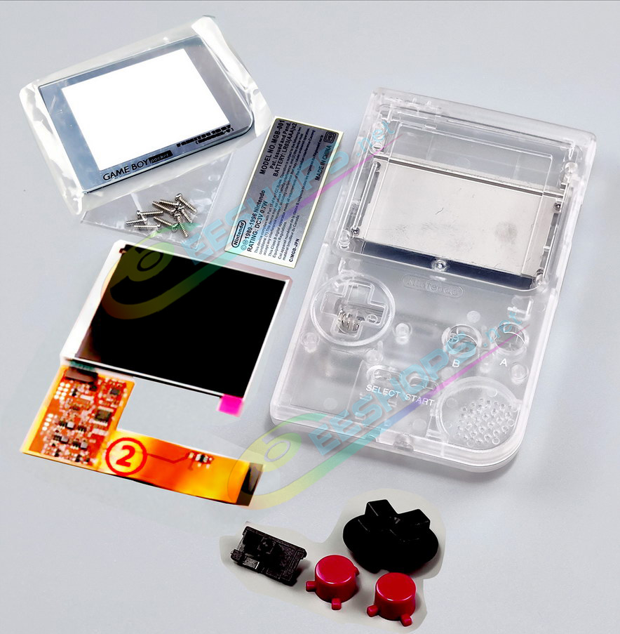 Cheap Nintendo GameBoy Pocket IPS Screen Mod Kit + Clear Housing Case + Famitsu Glass Cover Replacement, Best Game Boy GBP Handheld Console, Customized Dot-by-Dot High Brightness LCD Display + Transparent Outer Enclosure + Buttons Set Free Shipping