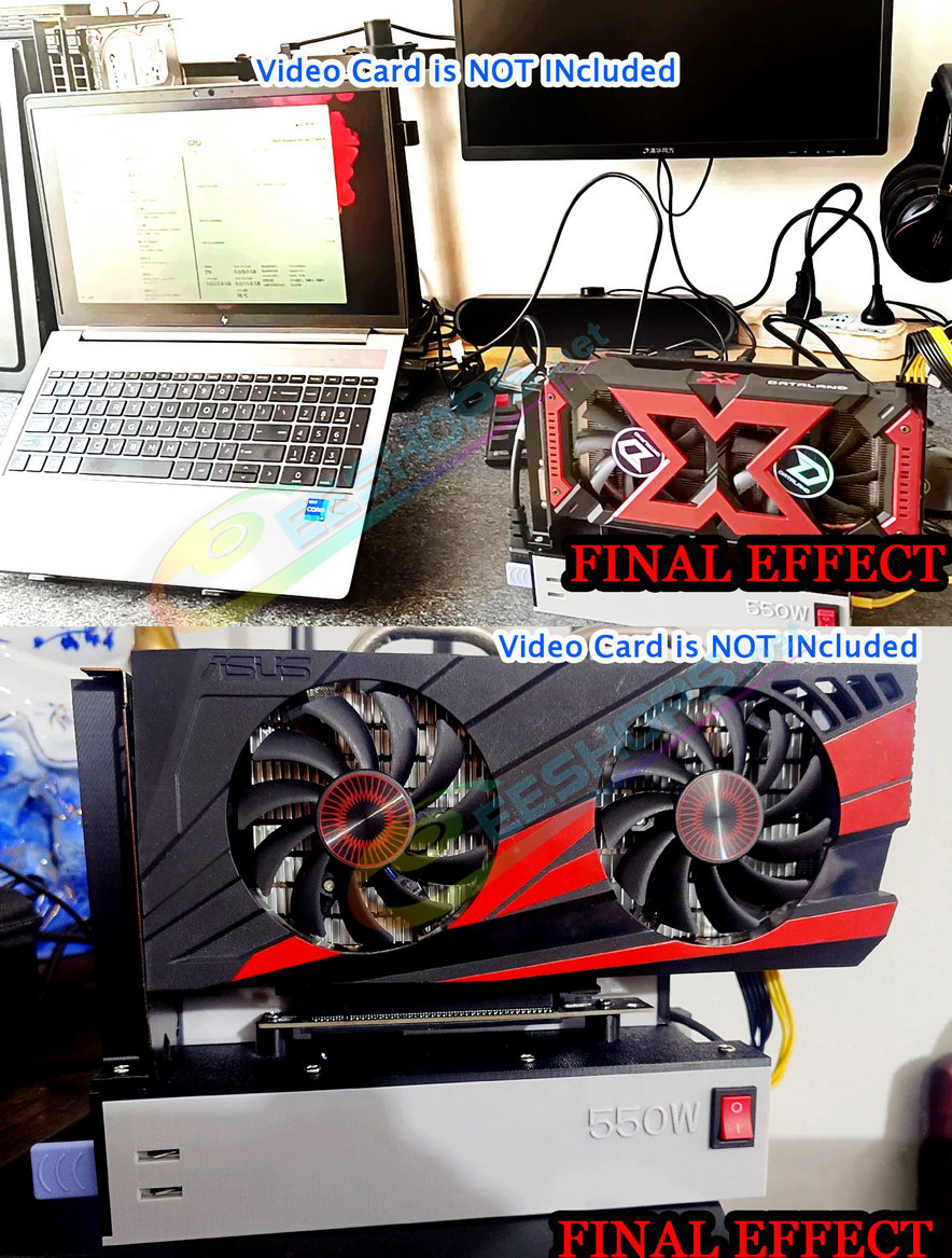 Best Gaming Laptop External Graphics Card Dock Station w/ 550W Power Supply Assembly, Cheap HP Lenovo Asus Dell Acer Tablet Handheld Console Game PC, Extra PCIE GPU Stand Enclosure Thunderbolt 3 / 4 USB4 Video Card Housing PCIE Adapter Free Shipping