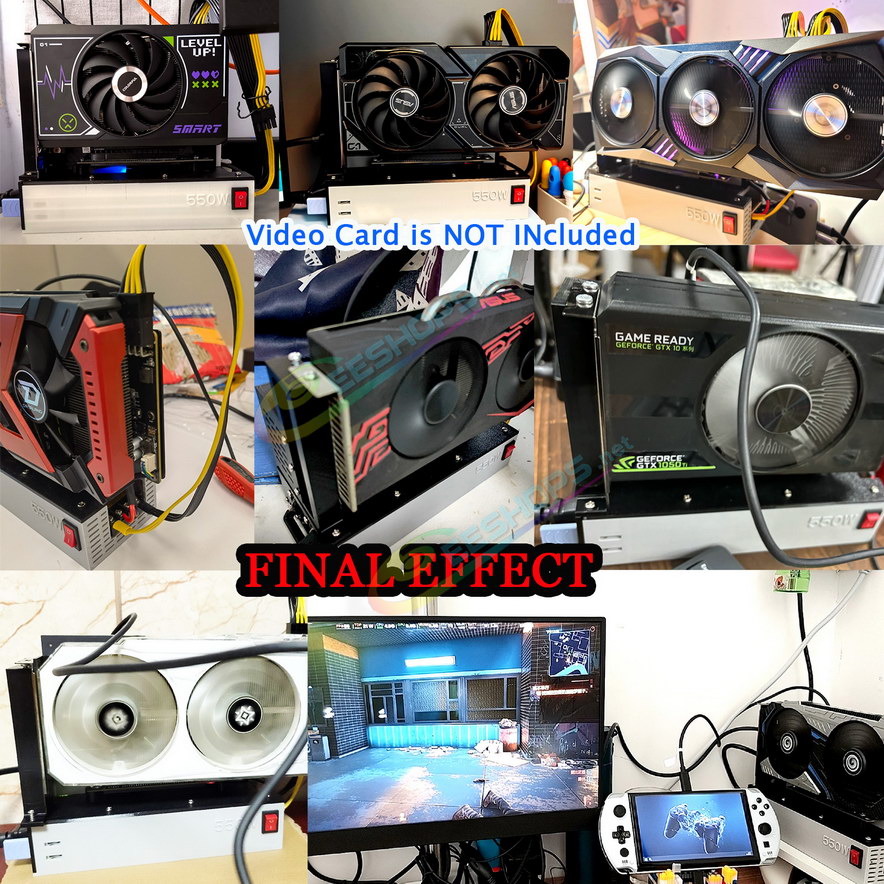 External Graphics Card Dock GPU Enclosure + 550W Server Platinum Power Supply, Best Lenovo Legion Go handheld Game Console GDP Win 4 2023 2024 Thunderbolt Gaming PC, Extra PCI Video Card Housing PCIE X16 Adapter JHL6540 White Assembly Free Shipping