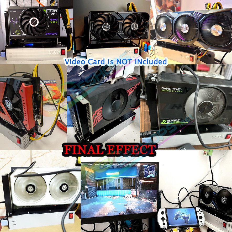 Best Gaming Laptop External Graphics Card Dock Station w/ 550W Power Supply Assembly, Cheap HP Lenovo Asus Dell Acer Tablet Handheld Console Game PC, Extra PCIE GPU Stand Enclosure Thunderbolt 3 / 4 USB4 Video Card Housing PCIE Adapter Free Shipping