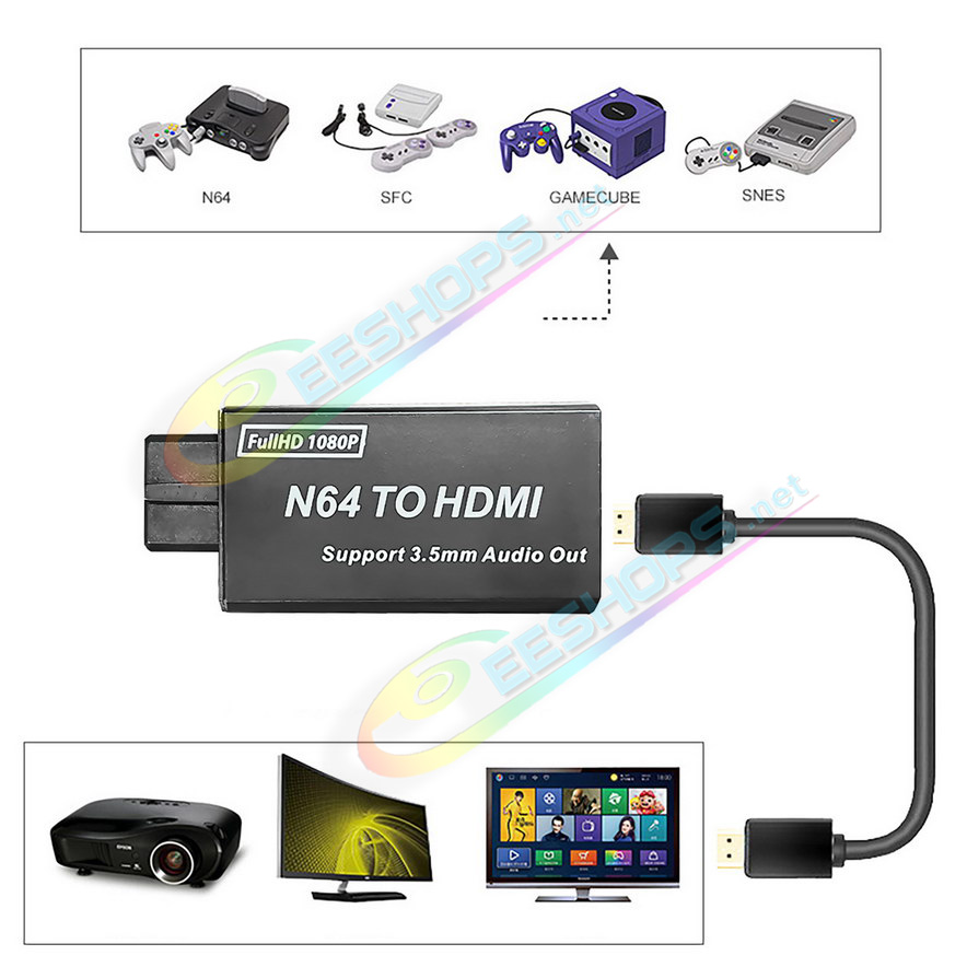 Cheap Nintendo 64 Gamecube to HDMI Converter Adapter with Headset Port, Best New N64 Game Cube Cubes Video Consoles, High-Definition HDTV 1080P/720P PAL/NTSC HD TV Monitor Video Converting Adaptor + 3.5mm Audio Out Accessories Free Shipping