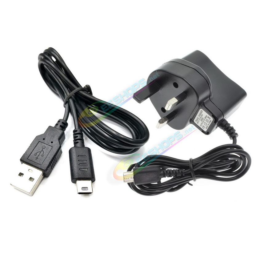 Best Nintendo DS Lite AC Charger Power Adapter UK HK Plug + USB Charging Cable, Cheap New DS Lite NDSL Handheld Console Hongkong / British Edition 100-240V DC 5V 500mA Wall / Desktop Charge Adaptor 1M Cord + 1.2M USB Power Line Free Shipping