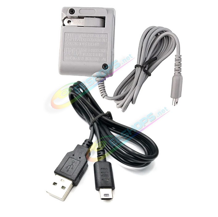Best Nintendo DS Lite AC Charger Adapter US Plug + USB Charging Cable, Cheap New DS Lite NDSL Handheld Console 100-240V 10W DC 4.6V 900mA Wall / Desktop Charge Adaptor 1M Cord + 1.2M USB Power Line Wire Accessories Free Shipping