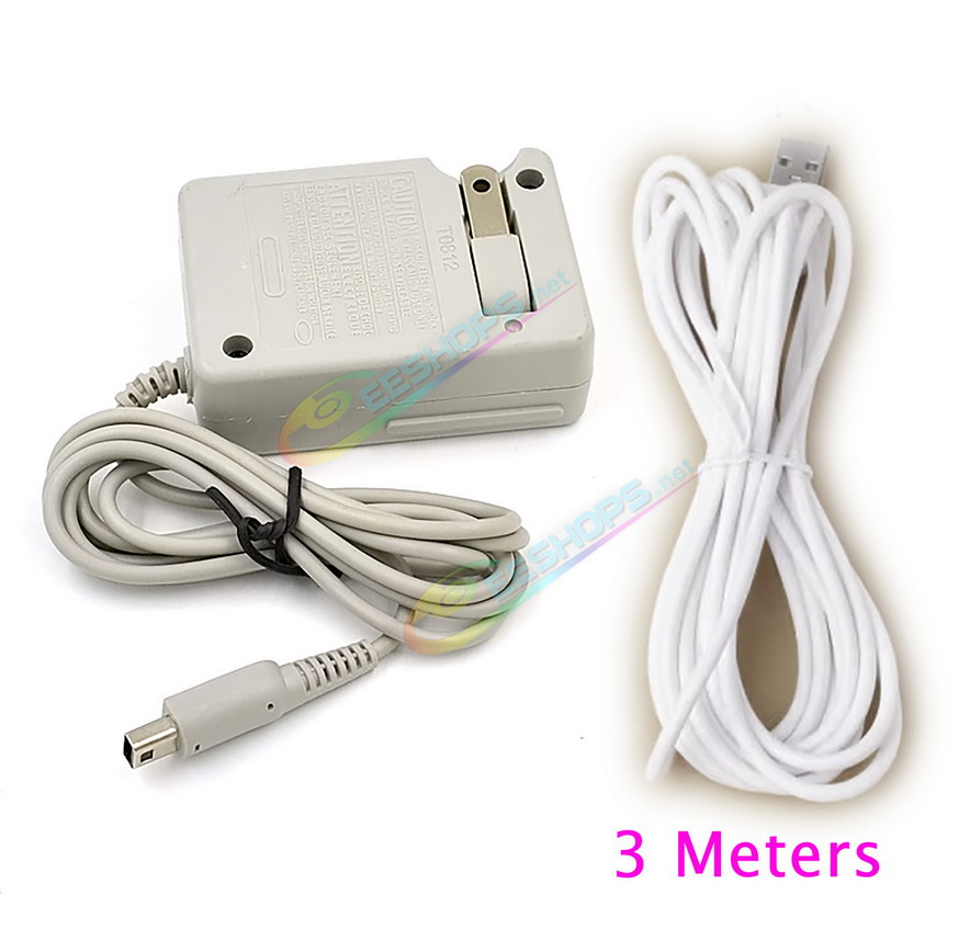 Cheap Nintendo 3DS AC Charger Power Adapter US Plug + 3 Meters USB Charging Cable, Best Original 3DS Old Small Handheld Console 100-240V DC 4.6V 900mAh Wall / Desktop Charge Adaptor + White 3M Thickened Extension Charge Line Free Shipping