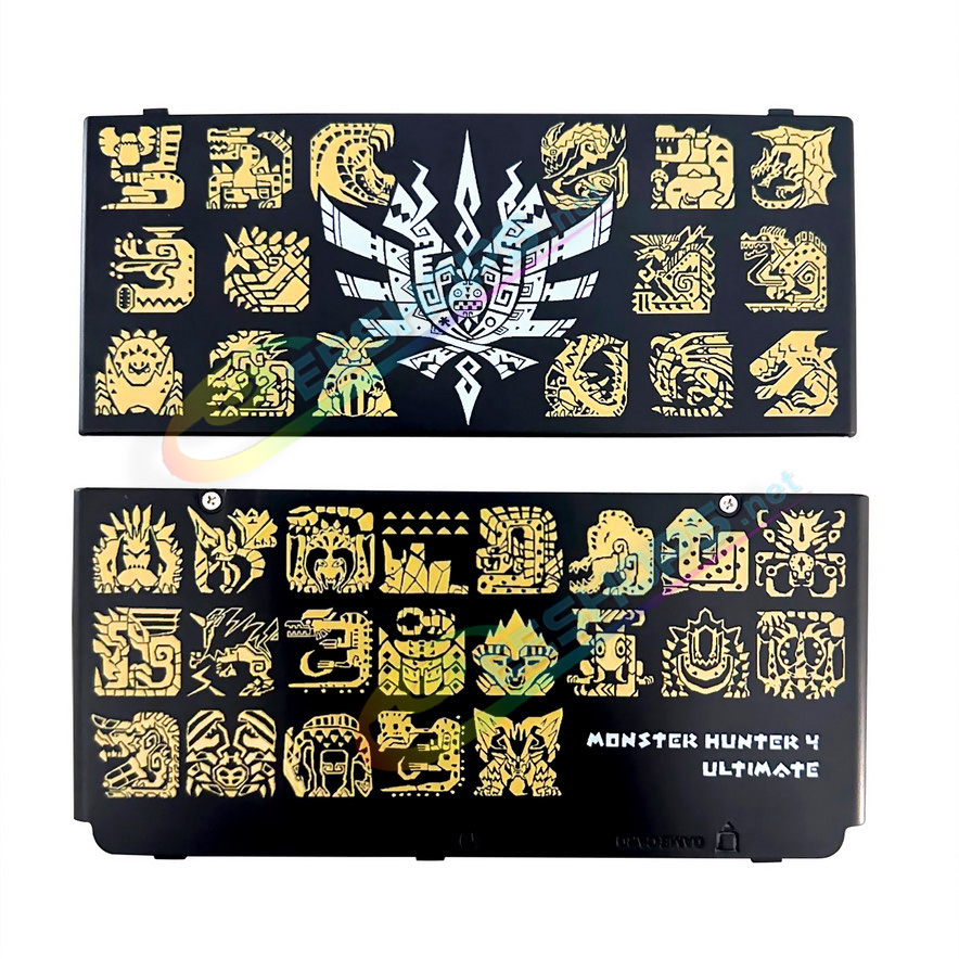 Best Nintendo New 3DS Extra Shells Replacement Cover Plates Monster Hunter 4 Ultimate Limited Edtion, Cheap New3DS Small Handheld Game Console, Black Backplate Gold Monsters Manual Logos Outer Top / Bottom Faceplate Coverplate 2...