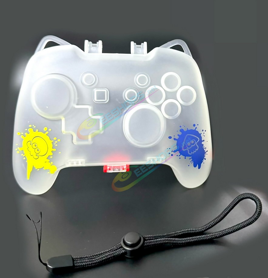 Best Nintendo Switch Pro Wireless Controller Protective Hard Storage Case Splatoon Edition Clear White, Cheap Frosted Shaped Impact-Resistant Pressure-Proof Protection Carrying Case + Hand Strap + Dust Plug / Ring Free Shipping