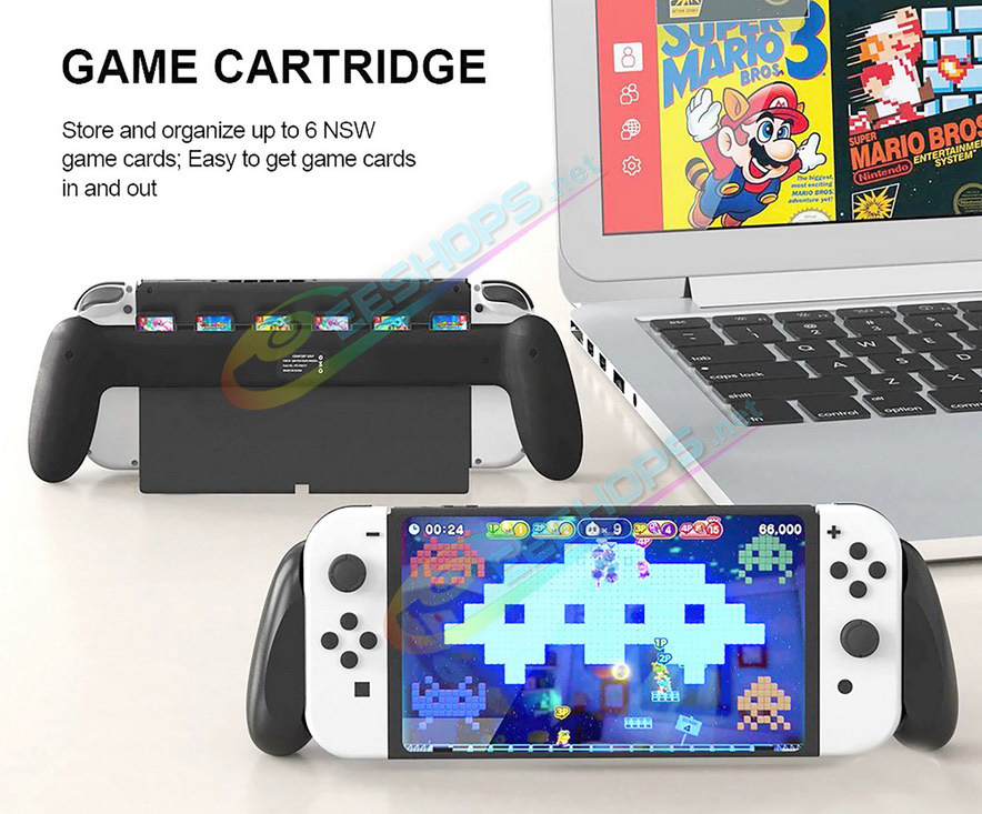 Best Nintendo Switch OLED Hand Grips Gaming Handle with Game Card Storage Black, Cheap New NS OLED Handheld Console Improved Ergonomic Comfort Grip Nonslip Holder with Foam Pad + 5 Game Cartridges Sweat-proof Prosthetic Free Shipping