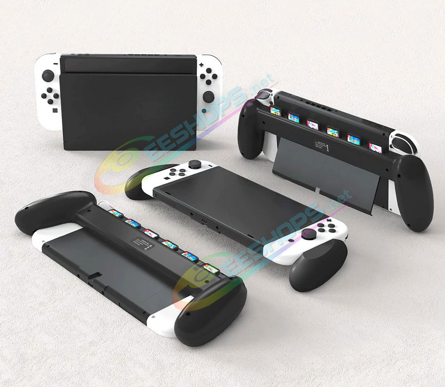 Best Nintendo Switch OLED Hand Grips Gaming Handle with Game Card Storage Black, Cheap New NS OLED Handheld Console Improved Ergonomic Comfort Grip Nonslip Holder with Foam Pad + 5 Game Cartridges Sweat-proof Prosthetic Free Shipping