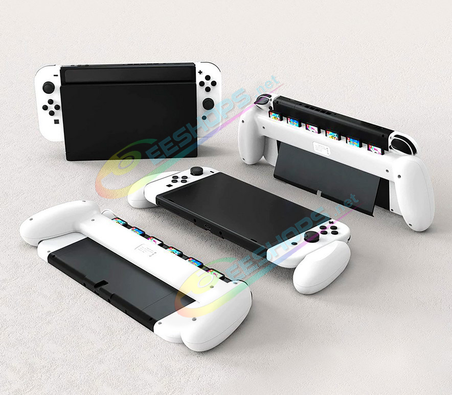 Best Nintendo Switch OLED Hand Grips Gaming Handle with Game Card Storage White, Cheap New NS OLED Handheld Console Improved Ergonomic Comfort Grip Nonslip Holder with Foam Pad + 5 Game Cartridges Sweat-proof Prosthetic Free Shipping