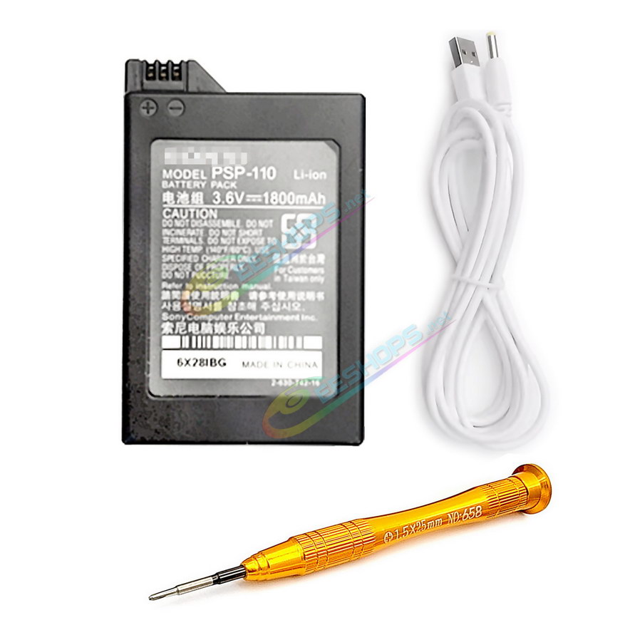 Best Sony PlayStation Portable 1000 Battery Pack 1800 mAh Long Life Replacement, Cheap New PSP1000 Fat 1st Gen Original Handheld Game Console Rechargeable Li-ion Batteries PSP-110 Over 4 Hours + USB Charging Cable + Repair Tool Free Shipping