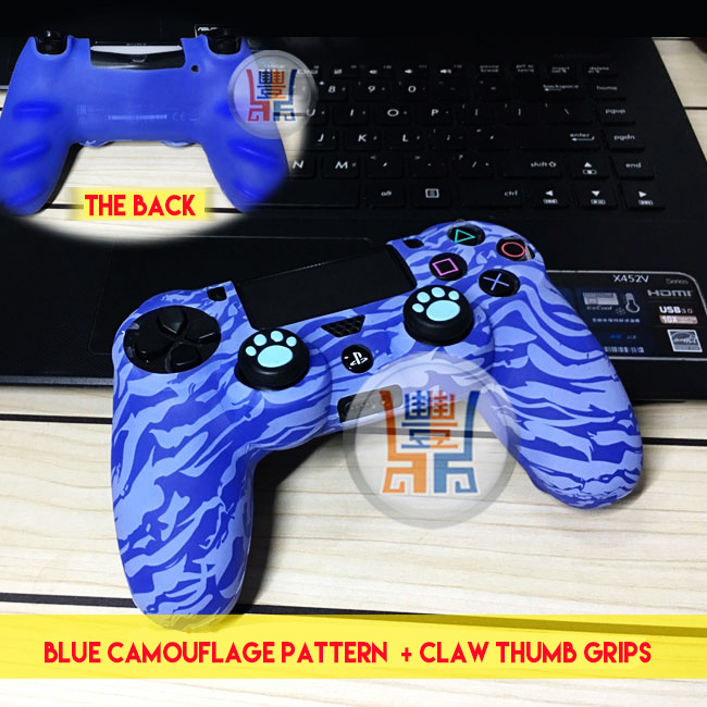 Cheap New Silicone Skin Protector Case Rubber Protective Sleeve for Sony Playstation 4 PS4 DualShock 4 Wireless Controller Camouflage Blue Free Claw Thumb Grips