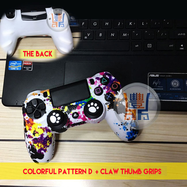 Best Silicone Skin Protector Case Protective Rubber Cover Sleeve for Sony Playstation 4 PS4 DualShock 4 Wireless Controllers Colorful D Pattern + Claw Thumb Grips