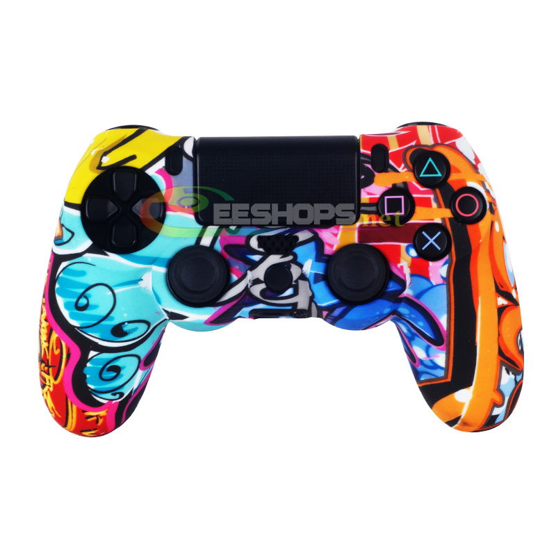 Best Silicone Skin Protector Case Protective Rubber Cover Sleeve for Sony Playstation 4 PS4 DualShock 4 Wireless Controllers Colorful E Pattern + Claw Thumb Grips