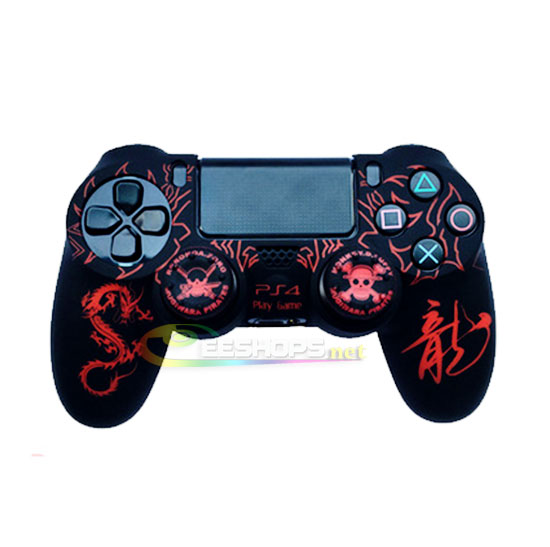 Best Anti-slip Silicon Skin Protector Case Rubber Cover Sleeve for Sony Playstation 4 PS4 Wireless Controller Red Chinese Dragon Free One Piece Thumb Grips