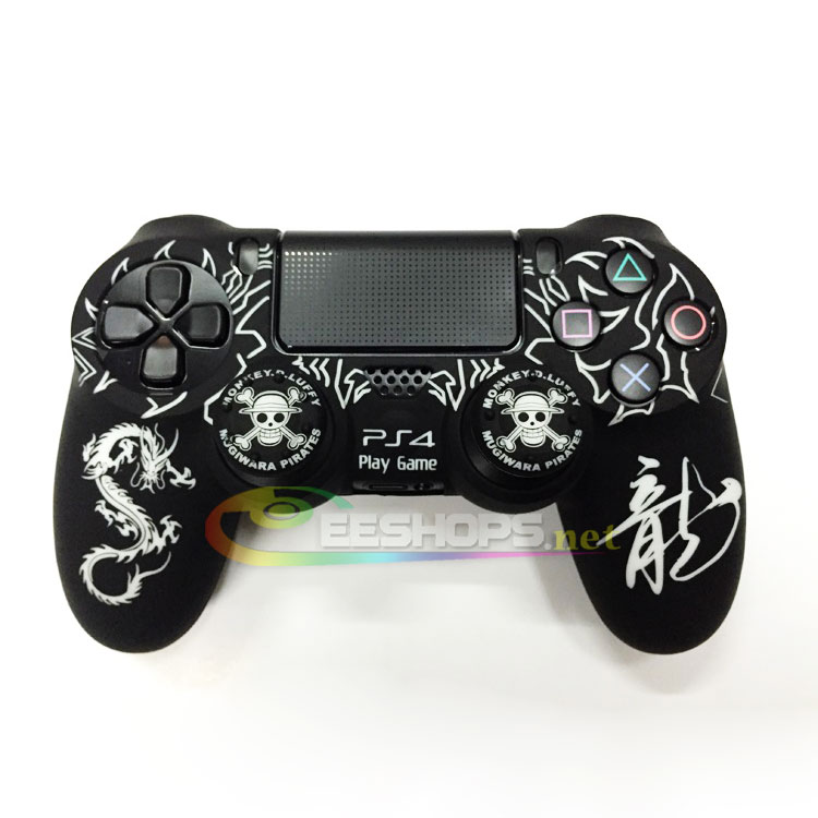 Silicone Skin Protector Case Rubber Sleeve Cover for Sony Playstation 4 PS4 DualShock 4 Wireless Controller White Chinese Dragon Pattern Free One Piece Thumb Gripss