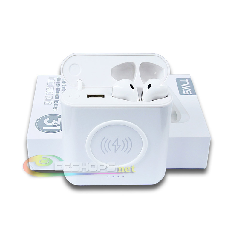 Sports Ear Buds Earphones Wireless Bluetooth Earbuds Noise Cancelling Headphones with Mic + Wireless Charging Pad + Power Bank Charger for LG V30 V30S Plus G6 G7 ThinQ G6 G5 V35 Android Cell Phones White
