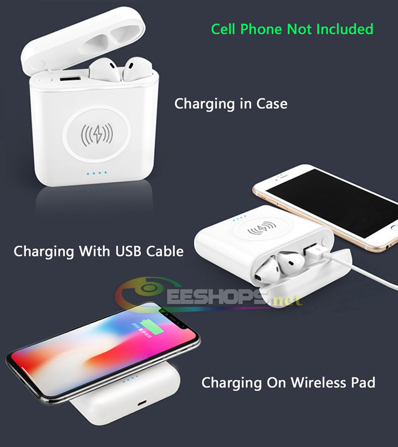 Sports Ear Buds Earphones Wireless Bluetooth Earbuds Noise Cancelling Headphones with Mic + Wireless Charging Pad + Power Bank Charger for LG V30 V30S Plus G6 G7 ThinQ G6 G5 V35 Android Cell Phones White