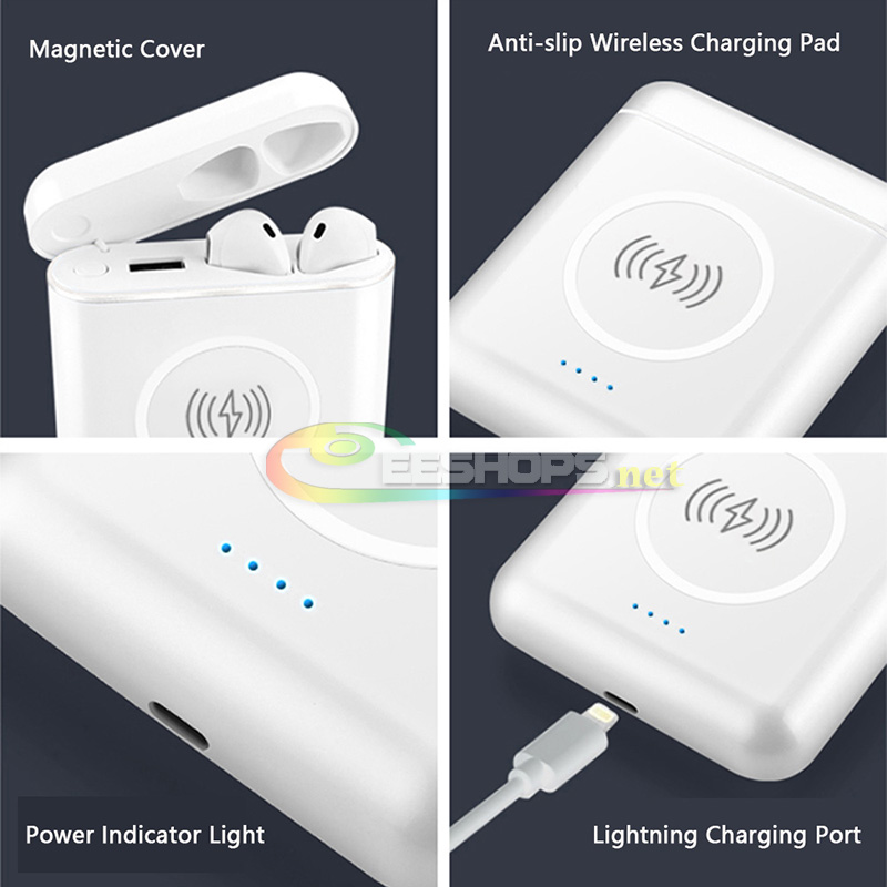 Earbuds Wireless Bluetooth In-Ear Headphones with Microphone + Wireless Charging Case Charge Pad + Portable Power Bank Charger for Samsung Galaxy Note 5 6 7 8 S6 S7 S8 S9 Edge Cell Phone Running Sport White