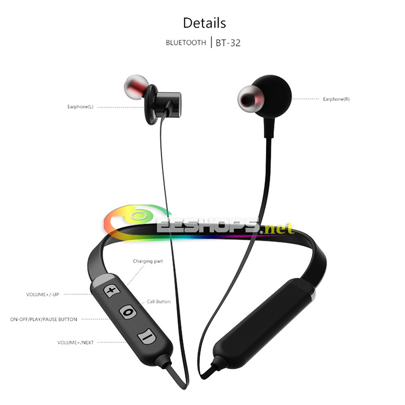 Neckband Bluetooth Headphones Wireless Earphone in Ear Earbuds with Mic for Apple iPhone 7 8 Plus Samsung LG Android Cell Phone Runners Running Sports Gym Exercises Waterproof Noise Cancelling Black