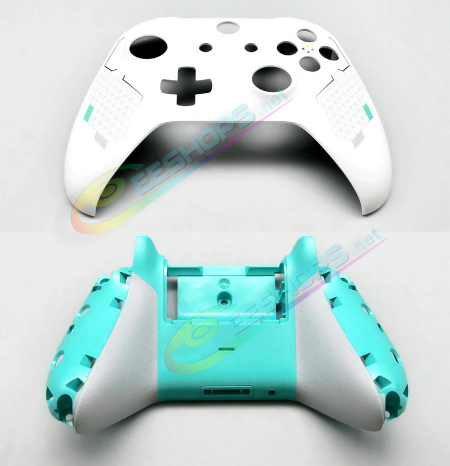 Cheap Original Xbox One S Controller Extra Housing Shells Valkyrie Limited Full Set Replacement, Best New Microsoft XboxOne 1708 Wireless Controllers, Custom Cyan / White Outer Enclosure Covers + Buttons + ThumbSticks + Hand Grips + Pads + Springs Free Shipping