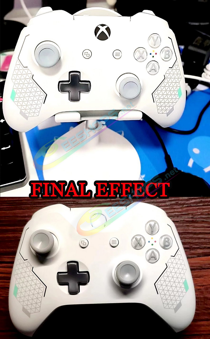 Cheap Original Xbox One S Controller Extra Housing Shells Valkyrie Limited Full Set Replacement, Best New Microsoft XboxOne 1708 Wireless Controllers, Custom Cyan / White Outer Enclosure Covers + Buttons + ThumbSticks + Hand Grips + Pads + Springs Free Shipping