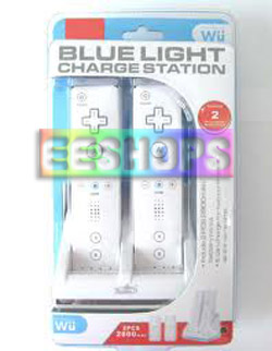 Wii Blue Light Charge Station With 2 pcs 2800mAh Battery Pack